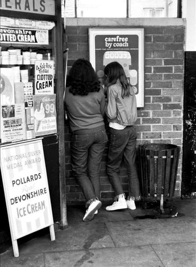 #32 Secrets by the ice cream stall, Paignton bus station, 1970