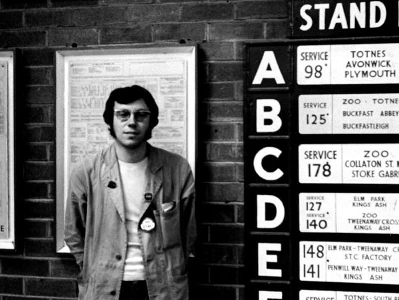 #34 The best bus conductor that the Western National Omnibus Company ever had. It must be Normko, Paignton bus station, 1970