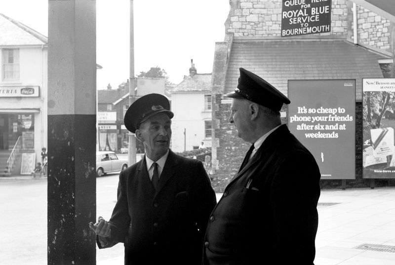 #35 The bus station regulators discuss strategy at Paignton bus station, 1970