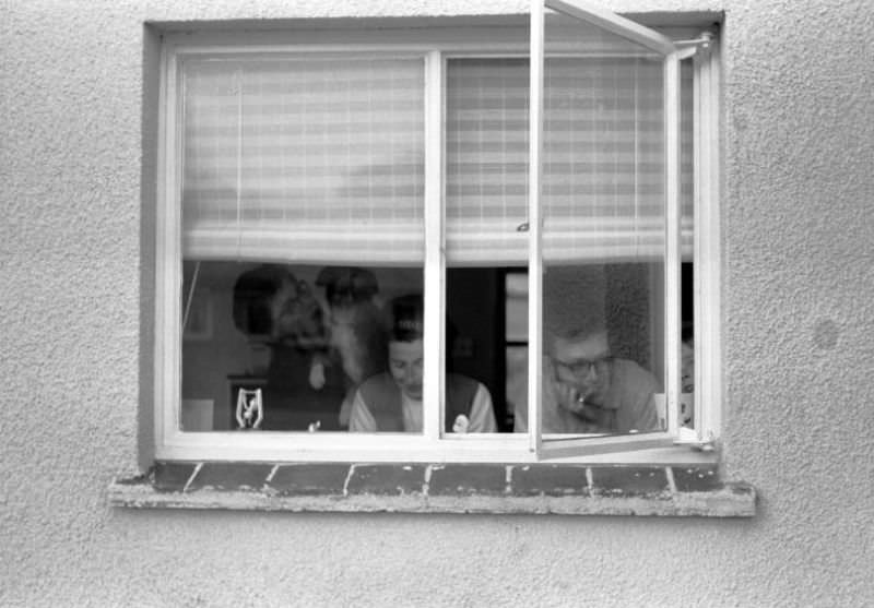 #38 Through a window, Parkers Close, Totnes, Devon, 1970