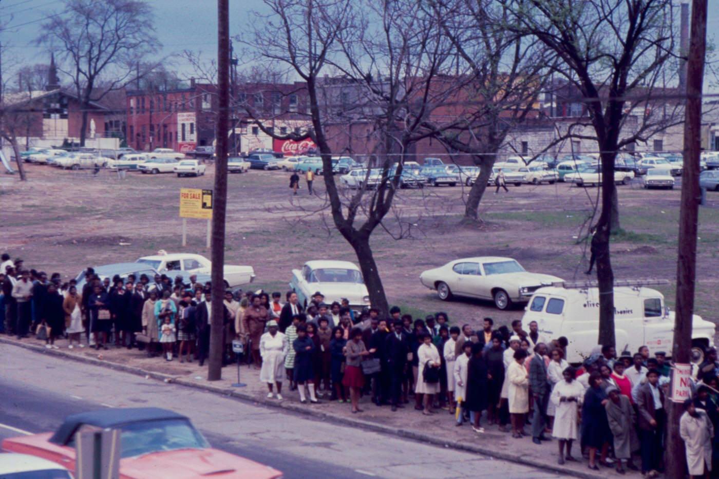 #9 Mourners as they wait in line for Dr Martin Luther King Jr’s funeral (at Ebenezer Baptist Church), Atlanta, Georgia, April 9, 1968.