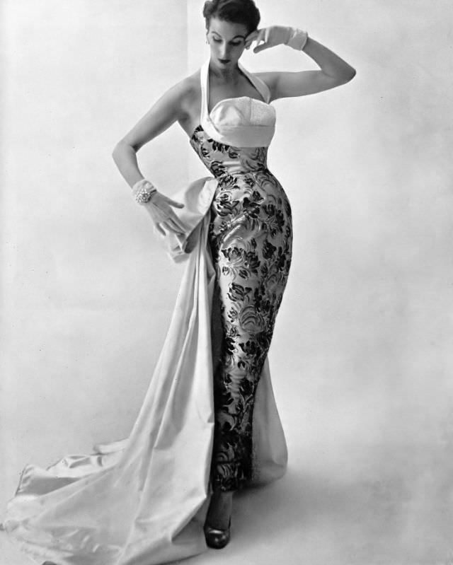 #21 Barbara Goalen in gorgeous evening gown by Herbert Sidon, 1951.