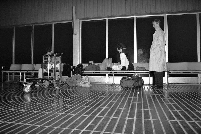 #6 Barcelona airport, waiting for the 6am train to the city, 1990.