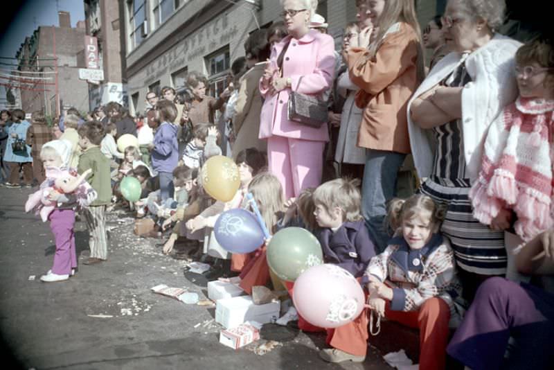 #23 Spectators lining parade route, Columbus Day parade, Boston, Massachusetts, 1971