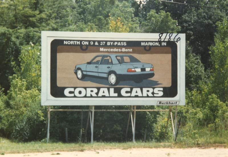 Coral Cars Billboard, North on 9 &; 37 By-Pass, Marion, Indiana, August 1986