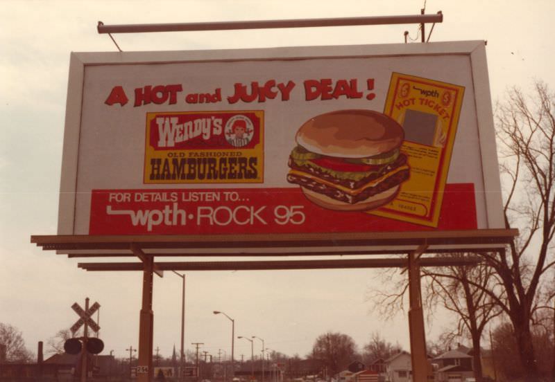 Wendy’s and WPTH Rock 95 Billboard, Fort Wayne, Indiana, 1985