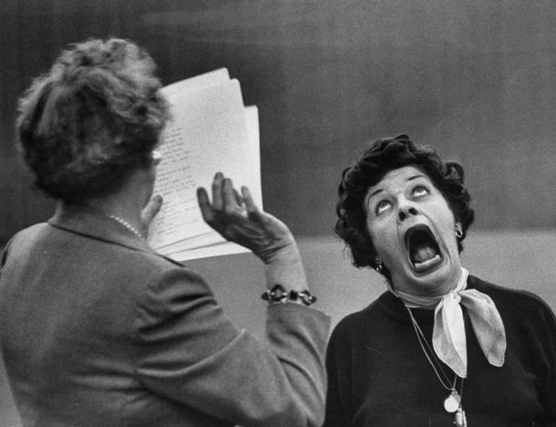 #15 Comedian Martha Raye, rehearsing for her TV show, 1954.