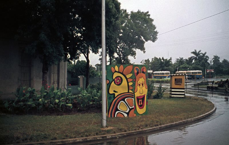 #5 Colorful masks announcing the Carnival in a square, Matanzas, Cuba, 1976
