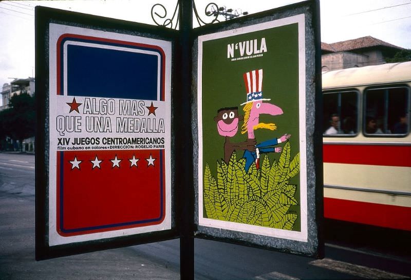 #59 A pair of posters near a bus stop at the Plaza de la Revolucion, Havana.