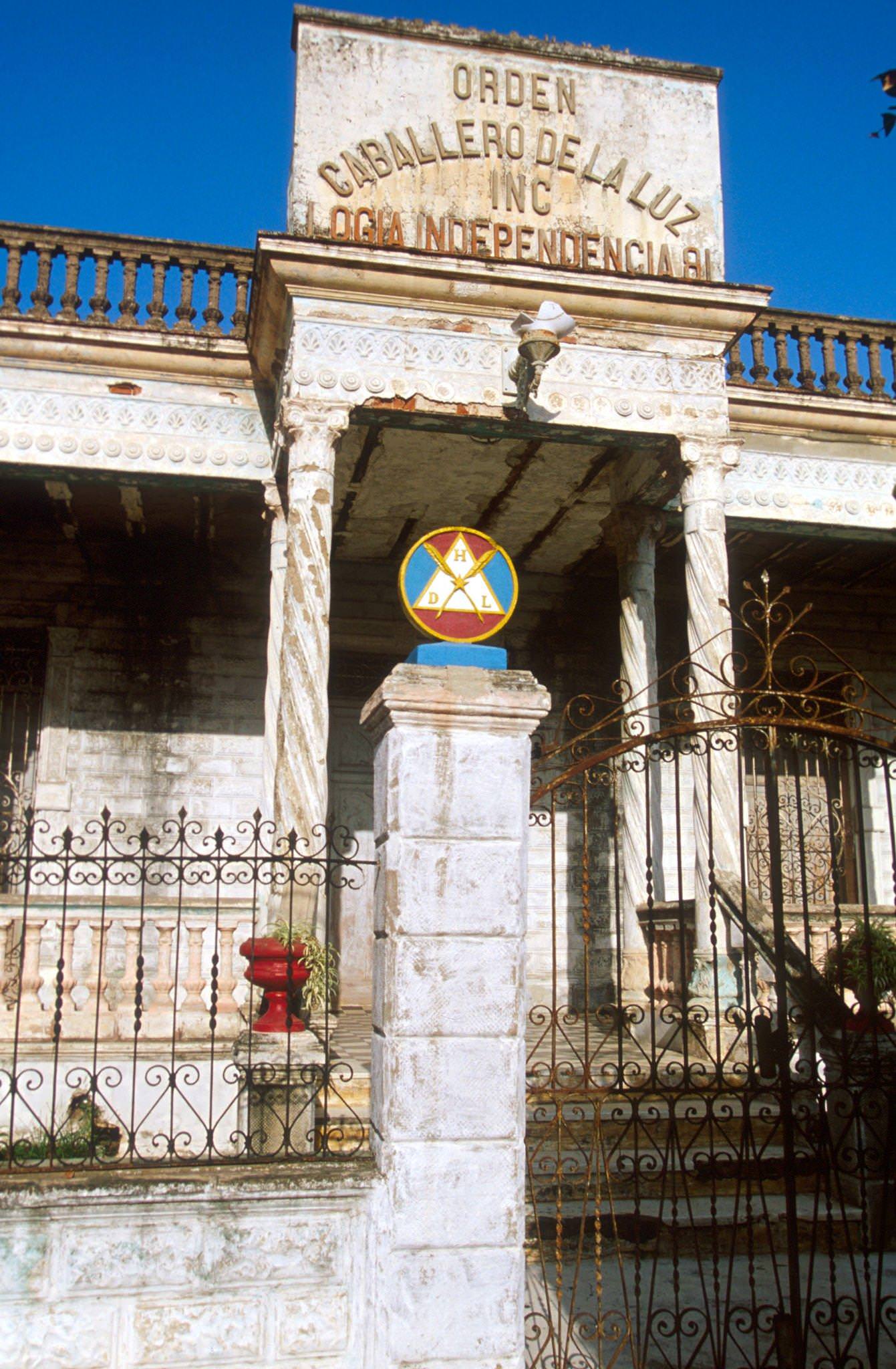 #30 Façade of the Cuban Masonic lodge Caballero De La Luz in Camaguey, Cuba, 1990.