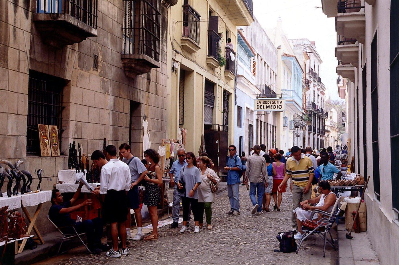 #93 Old town scene with the entrance to “Bodeguita del Medio” in Havana, Cuba, 1997.