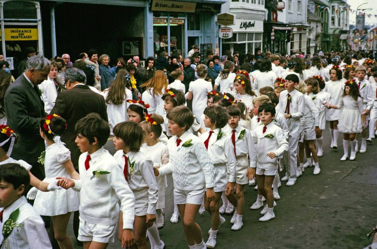 #11 Flora Day, Furry dance, Children’s procession dance, Helston, Cornwall, 1973