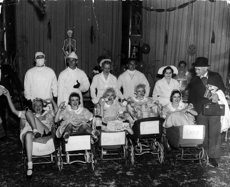 #6 Lucille Ball (first row, third from the left) rolled up to the party in a stroller, 1935.