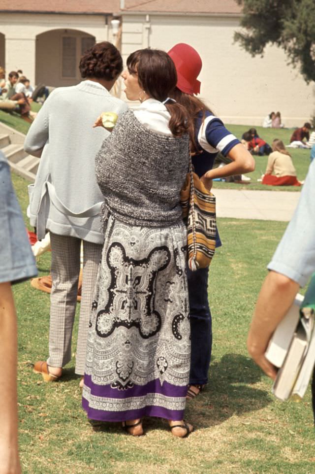 #12 A Southern California high school student wore an old-fashioned tapestry skirt and wool shawl, 1969.