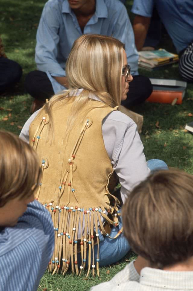 #8 A Southern California high schooler wore a buckskin vest and other hippie fashions, 1969.