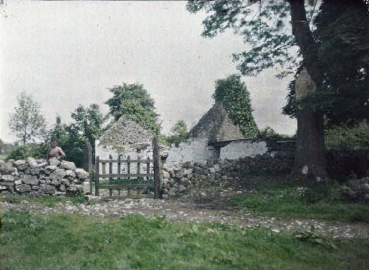 #21 A woman near an abandoned dwelling, surrounded by the scenic beauty of Lough Ree, North Athlone, June 1913