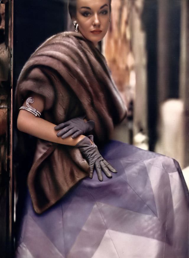 #14 Liz Pringle in EMBA silver-blue mink stole to wrap around and around from Deanfield Furs, February 1951