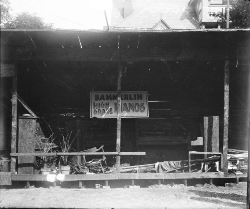 #44 Bammerlin Piano booth after fire, 1898