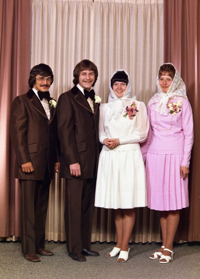 #20 A married Doukhobor couple, Peter and Ann Chutskoff, with best man and maid of honor, April 6, 1974