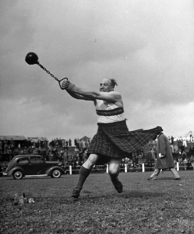 #28 A man threw an eight pound weight, Scotland, 1947.