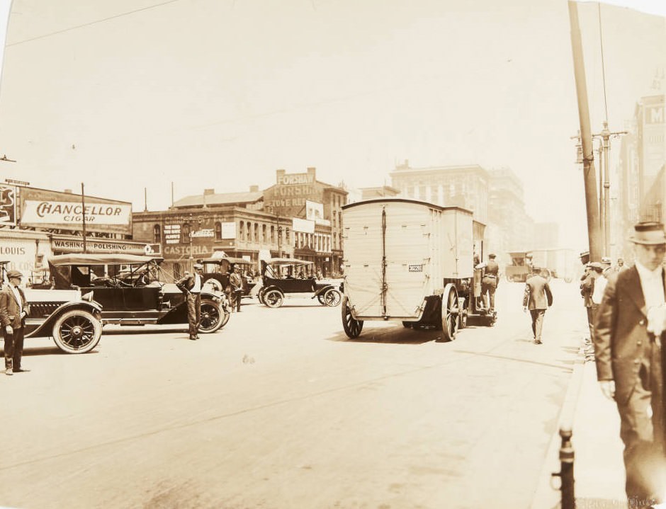 #156 Street-level view of 12th Street at Market in 1920