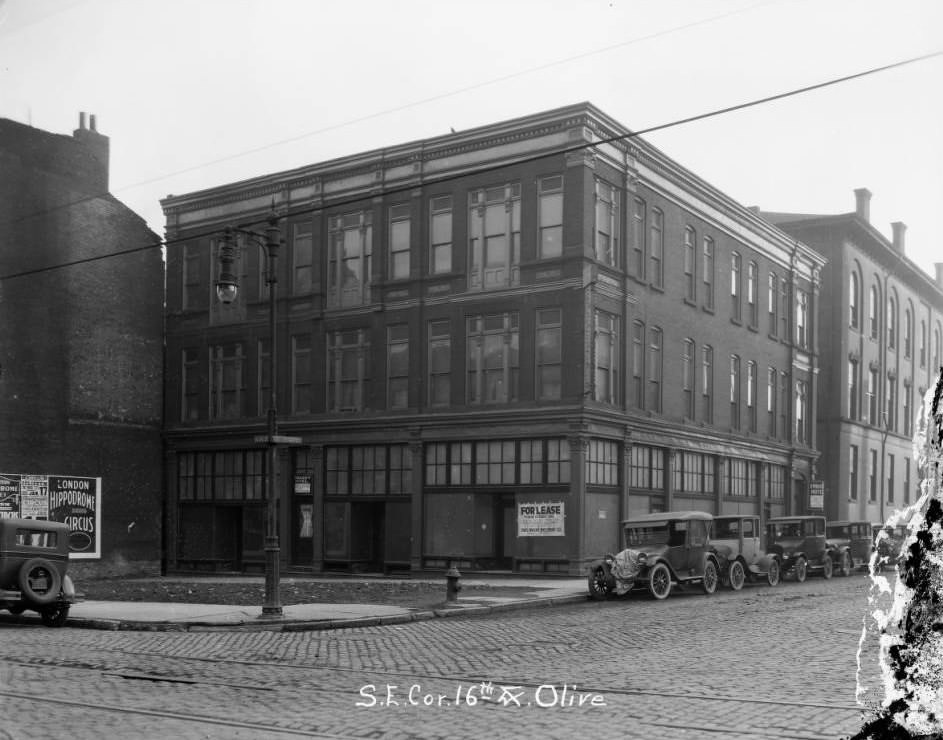 #169 View of southeast corner of 16th and Olive in St. Louis in 1925