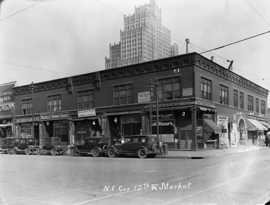 #57 View of a two-story brick commercial building on the northeast corner of Twelfth Blvd. and Market Street, 1925