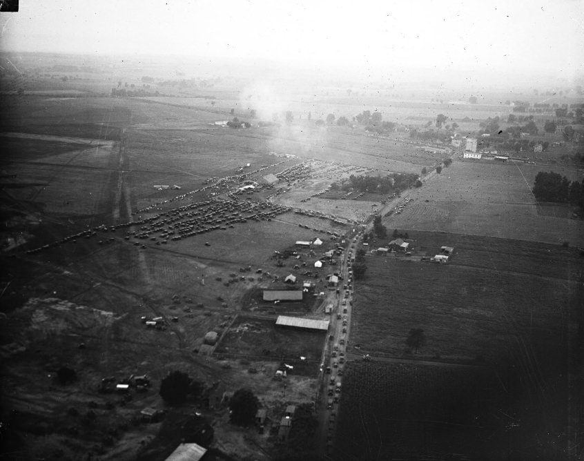 #76 Early aerial view of Lambert Field in the 1920s, looking northeast along the axis of what would later be Lindbergh Blvd, 1920