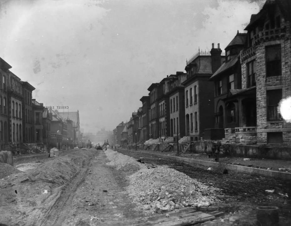 #200 View of major street work on Washington Blvd. looking west from Cardinal Ave. in Midtown, 1927