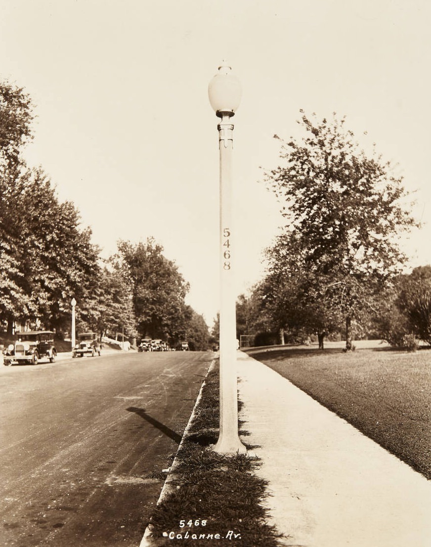 #86 Lamppost on the sidewalk at 5468 Cabanne Avenue, 1920