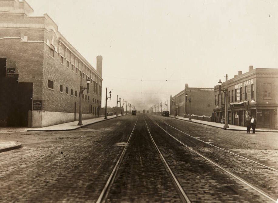 #88 View of 12th Street looking south from Spruce Street, with the Columbia Transfer Company building on the east side, 1920