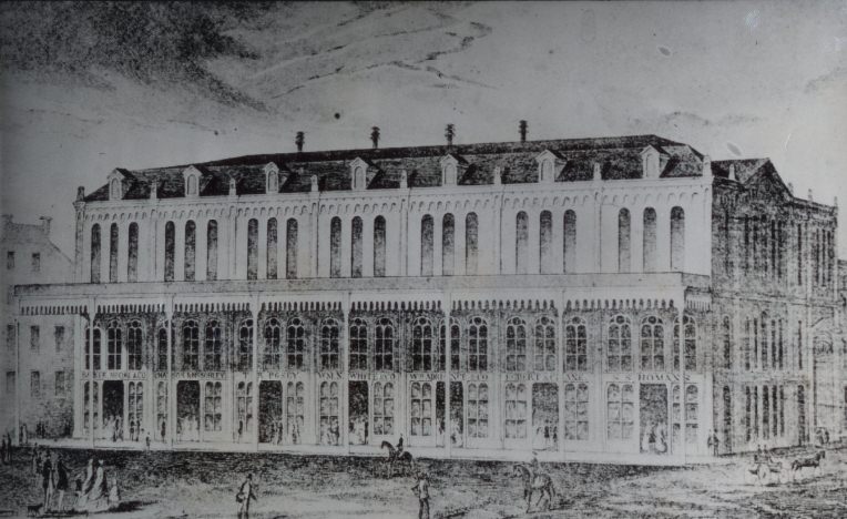 #5 Steel lithograph of Verandah Row on 4th street, 1949.