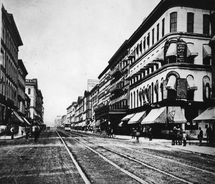 #134 Fourth street looking north from Olive showing Everett House on right with porch, 1949