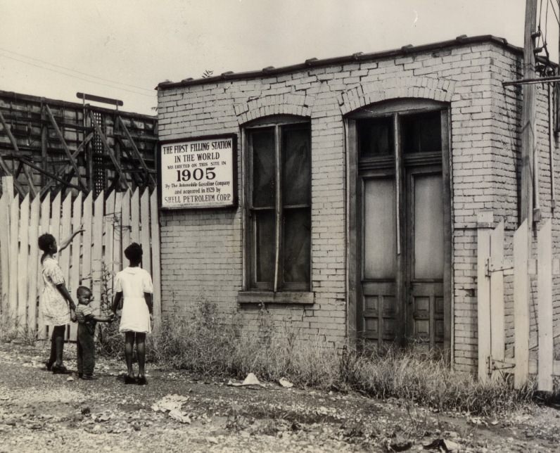 #11 The world’s first filling station, now used as a warehouse, 1943.