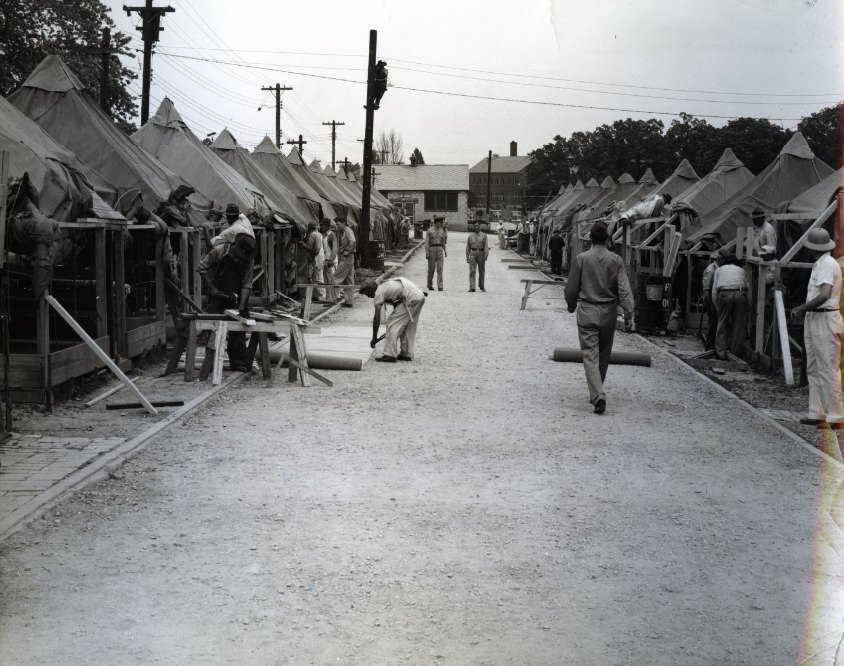 #23 WPA workers building tent frames at Jefferson Barracks, 1941.