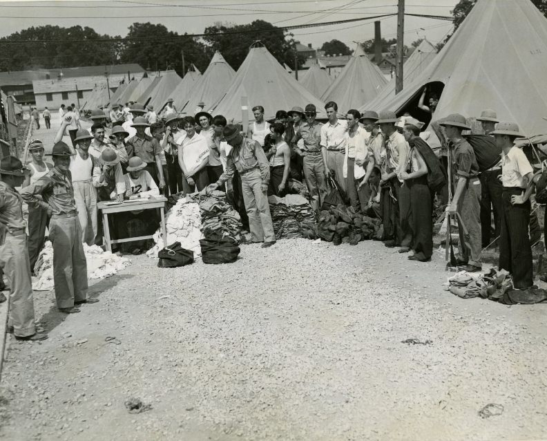 #34 Citizens’ Military Training Camp participants turning in their uniforms at Jefferson Barracks, 1940.