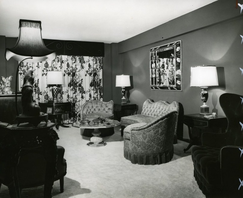 #6 Montclair Apartments – Sitting room with furniture, 1951