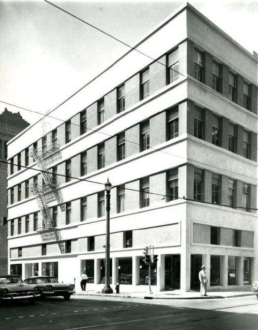 #152 The old Conroy building at Eleventh and Olvie streets, which was built in 1875, has become the new and modern Eleven Hundred Olive building, 1958