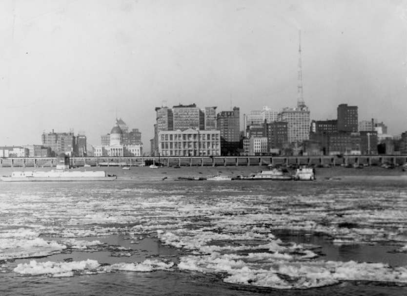 #170 Ice floes appear on the Mississippi for the first time at St. Louis this winter, 1955