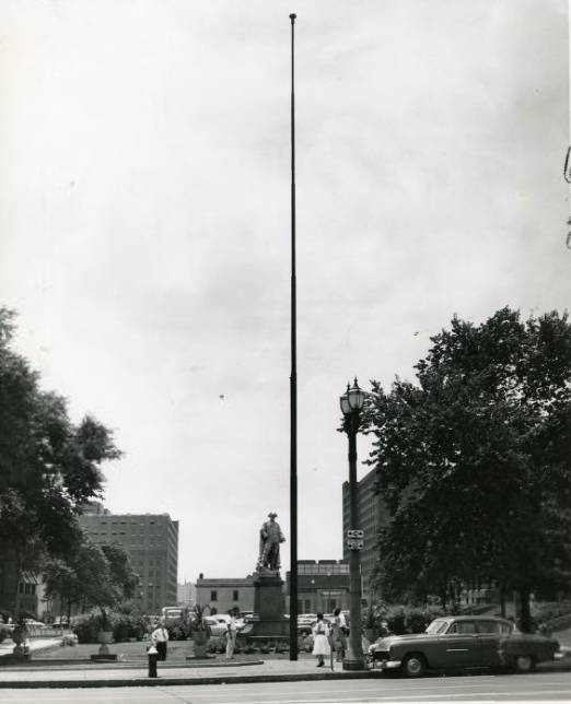 #189 Bare flag pole, located between City Hall and the Municipal Courts Building, 1956