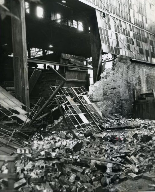 #197 Collapsed Wall at Controlled Casting Company foundry, 1952