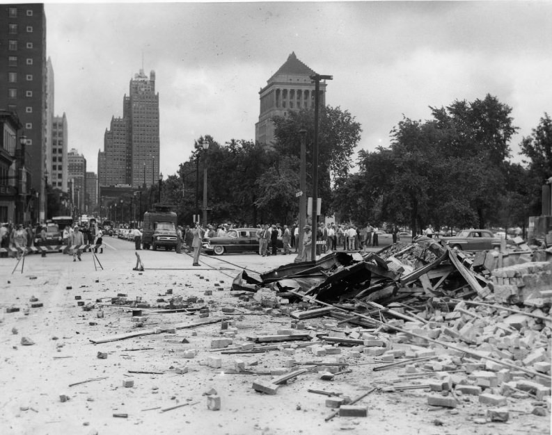 #66 Plaza Apartments – Debris from demolition, 1955