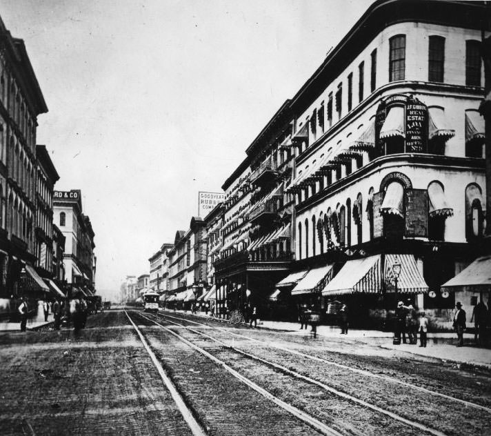 #203 Fourth street looking north from Olive showing Everett House on right with porch, 1960