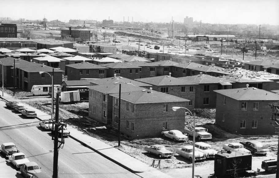 #66 Nearing Completion Ahead of Schedule are the Grand Forest low-rise apartments in the Mill Creek Valley west of Compton avenue, 1960
