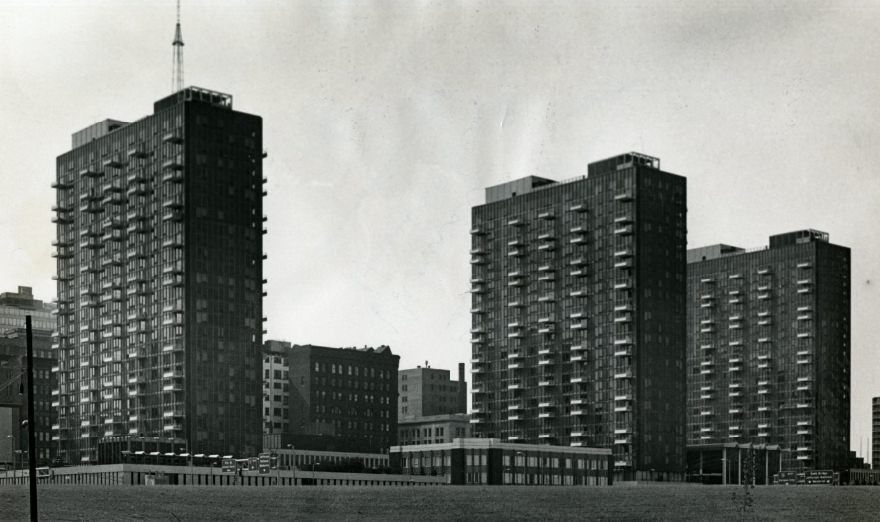 #64 A View of All of the Mansion House Towers, 1972
