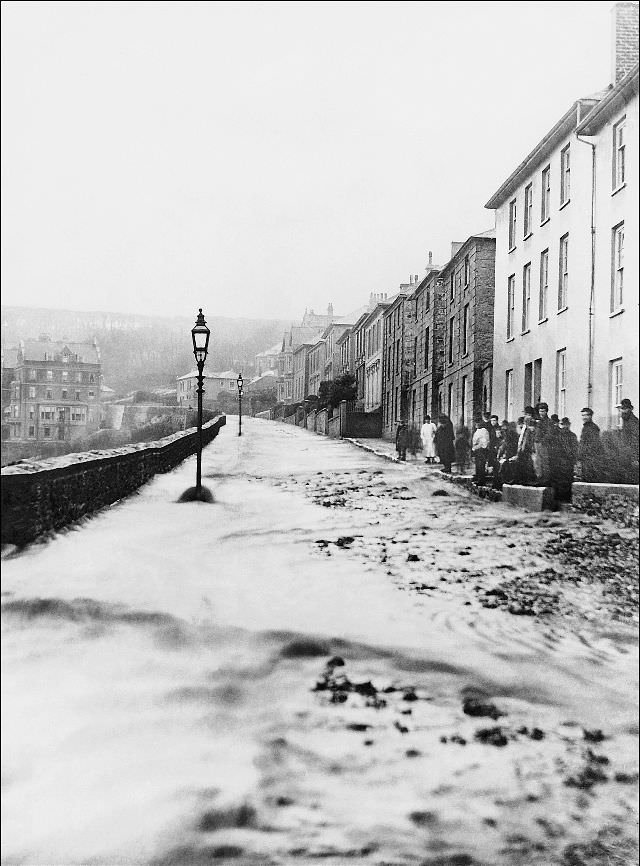 #33 The great flood of 1894. A view looking south east up ‘The Terrace’, St. Ives, Cornwall