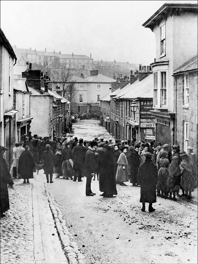 #34 The great flood of November 1894. Looking down Tregenna Hill toward Tregenna Place, St. Ives, Cornwall