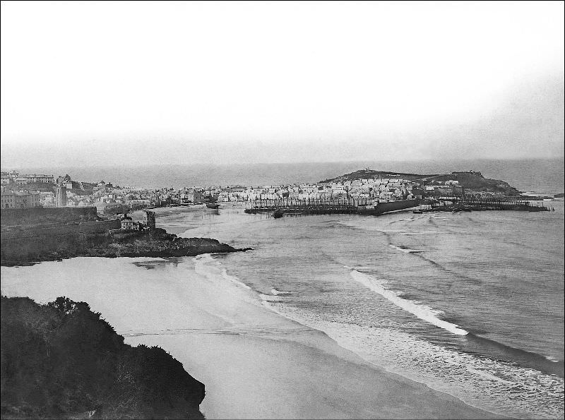 #6 A view from the east showing Porthminster beach, Pedn-Olva mine engine house and the harbour, St. Ives, Cornwall