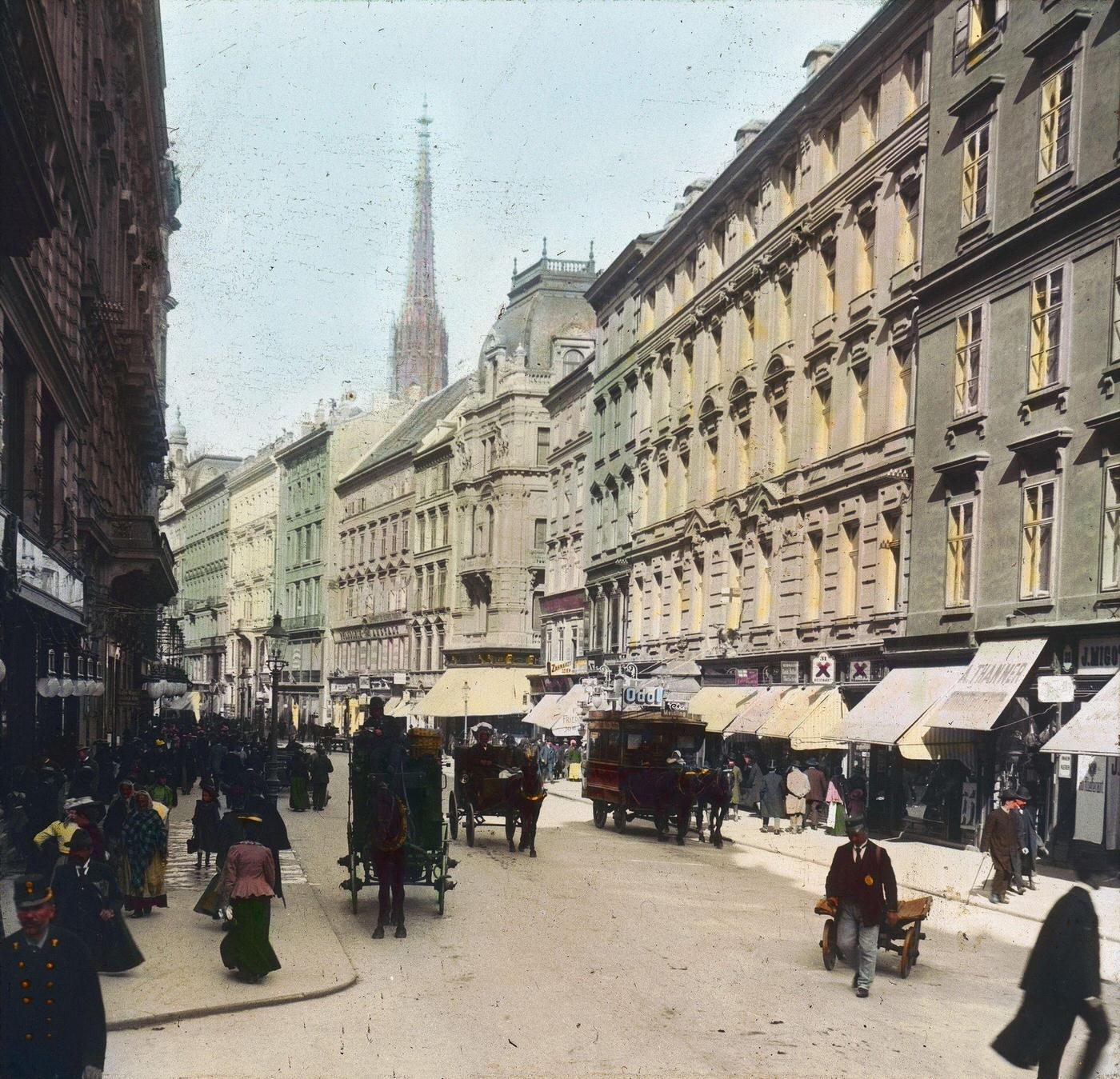 #18 The Kaertnerstrasse in Vienna’s first district, 1900.