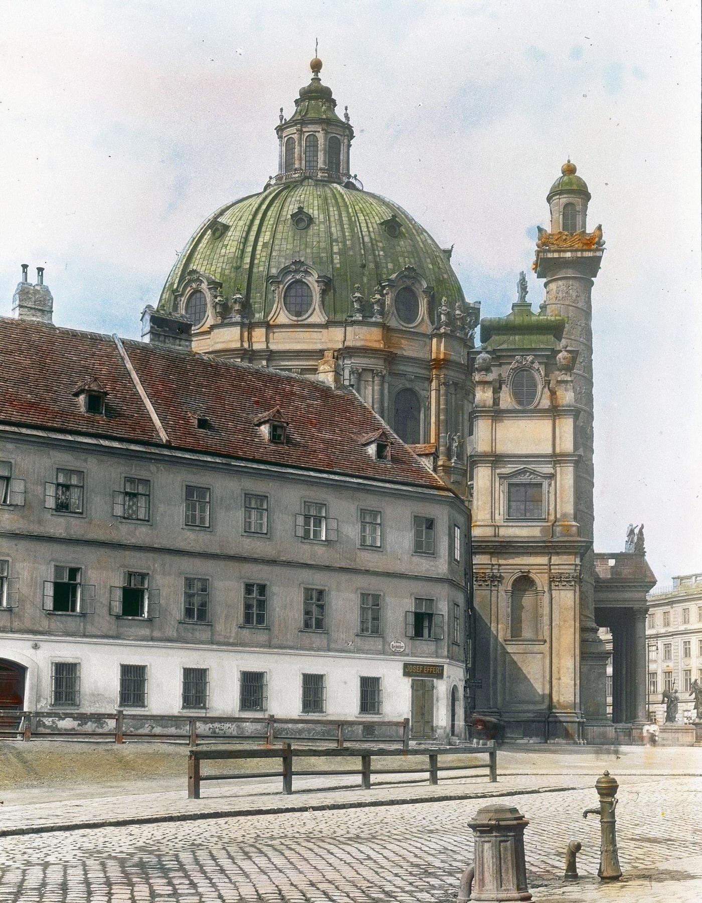 #24 The Karlskirche (St. Charles’ Church) located on Karlsplatz. Wieden. Vienna, 4th district, 1900.